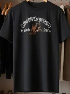 French Luxury Style Dog Graphic Tee - Jumping Terrier Black T-shirt